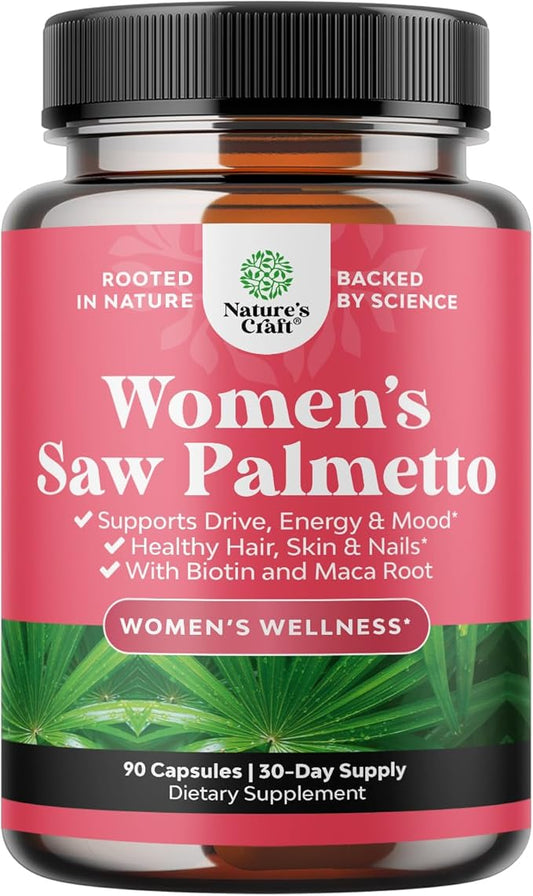 Extra Strength Saw Palmetto for Women - DHT Blocker Restoring Hair Vitamins for Hair Health - 500mg Pure Saw Palmetto Capsules with Maca Root & Biotin for Stronger Thicker Healthier Looking Hair