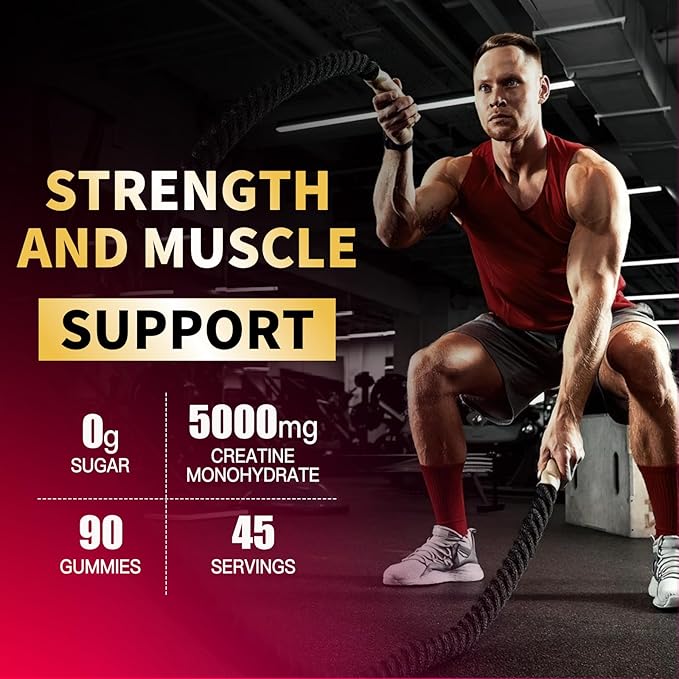 Creatine Monohydrate Gummies for Men & Women-5g of Creatine Monohydrate per Serving - Sugar Free,Vegan, Strawberry Flavor, 180 Count-2pack.