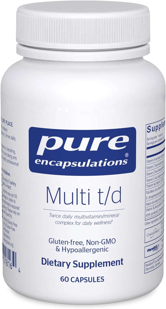 Pure Encapsulations Multi T/D - Multivitamin & Mineral Supplement - for Daily Wellness, Cardiovascular & Immune Health* - Rich in Vitamins & Minerals - Gluten Free & Vegetarian - 60 Capsules