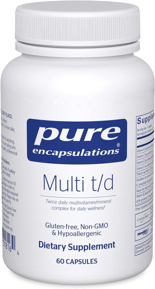 Pure Encapsulations Multi T/D - Multivitamin & Mineral Supplement - for Daily Wellness, Cardiovascular & Immune Health* - Rich in Vitamins & Minerals - Gluten Free & Vegetarian - 60 Capsules