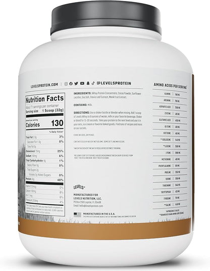 Levels Grass Fed Whey Protein Powder, No Artificials, 24G of Protein, Double Chocolate, 5LB