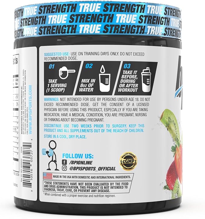 BPI Sports Best Creatine - Creatine Monohydrate, Himalayan Salt - Strength, Pump, Endurance, Muscle Growth, Muscle Definition - No Bloat - Kiwi Strawberry - 50 Servings - 9.07 Oz