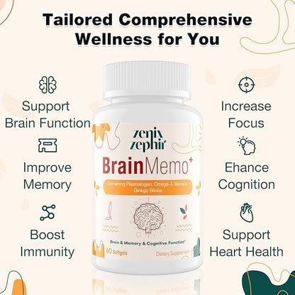Memory Focus Supplement - Brain Support with Omega-3, Bacopa and Plasmalogens for Enhanced Cognitive Function - Concentration and Memory - Non-GMO, 120 Softgels