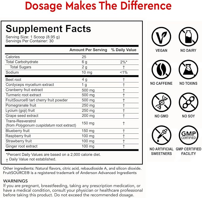 Red Tonik Superfood Powder |Beet Root |Mushroom |Turmeric |Daily Supplement with 13 Superfoods |Vitamins and Minerals |Boost Energy, Stamina |Post-Workout Recovery |Berry Flavor