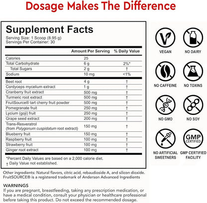 Red Tonik Superfood Powder |Beet Root |Mushroom |Turmeric |Daily Supplement with 13 Superfoods |Vitamins and Minerals |Boost Energy, Stamina |Post-Workout Recovery |Berry Flavor