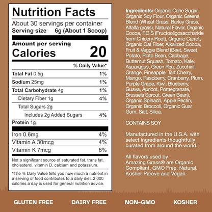 Amazing Grass Kidz Superfood: Organic Greens, Fruits, Veggies, Beet Root Powder & Probiotics for Healthy Kids, Outrageous Chocolate, 30 Servings, 6.35 Ounce (Pack of 1)