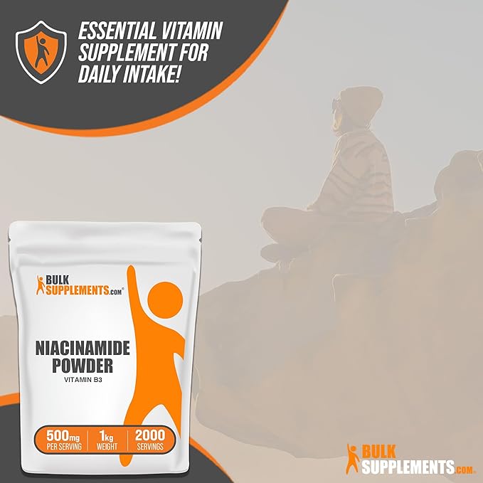 BulkSupplements.com Niacinamide Powder - Niacinamide Supplement, Vitamin B3 Supplement, Niacinamide 500mg - B3 Vitamins for Skin Health, Pure & Gluten Free - 500mg per Serving, 1kg (2.2 lbs)