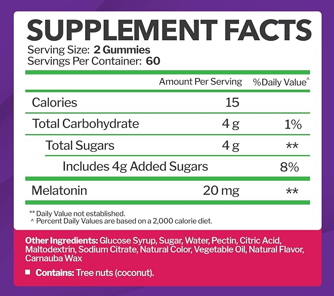 Melatonin 20mg Gummies for Adults (120 Count) - Maximum Strength Sleep Aid with 10mg of Melatonin Per Gummy - Gluten-Free, Non-GMO, Vegetarian, Great Tasting Mixed Berry Flavor - 60 Servings