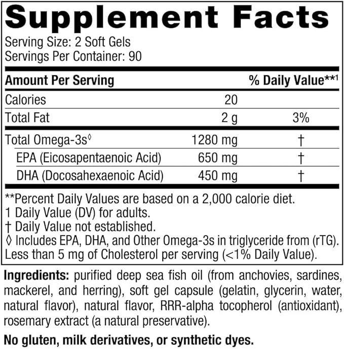 Nordic Naturals Ultimate Omega, Lemon Flavor - 180 Soft Gels - 1280 mg Omega-3 - High-Potency Omega-3 Fish Oil with EPA & DHA - Promotes Brain & Heart Health - Non-GMO - 90 Servings