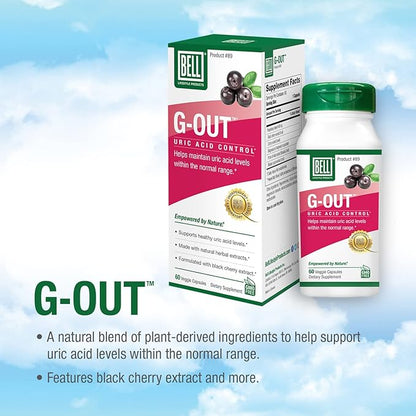 Bell G-Out Uric Acid Cleanse | Recommended for Gout - A Unique Blend of Herbal Extracts That Helps Maintain Uric Acid Levels Within The Normal Range, Uric Acid Relief, Uric Acid Flush| 60 Capsules