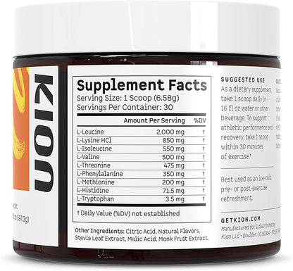 Kion Aminos Essential Amino Acids Powder - Amino Acid Nutritional Supplements, Aminos Powder, Essential Amino Energy No Caffeine, EAAs Amino Acids Powder, BCAA EAA - 30 Servings, Mango