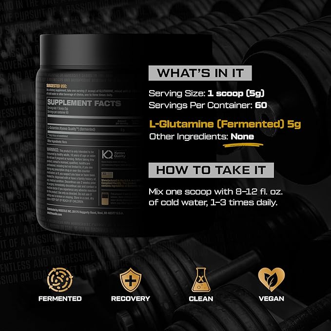 HOSSTILE Glutamine, Fermented L Glutamine Powder for Men & Women, Enhance Muscle Recovery, Support Protein Synthesis, Post Workout Recovery Drink, Unflavored, 60 Servings