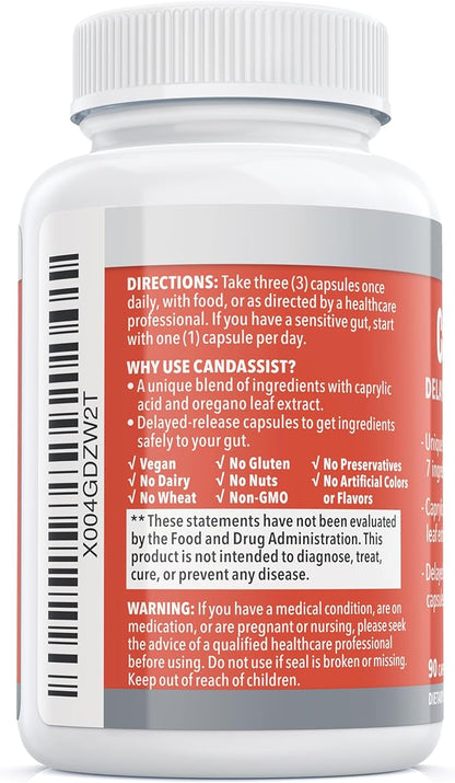 CandAssist Intestinal Flora Balance - Caprylic Acid, Berberine - Delayed Release Capsules - Vegan & Non-GMO - 30 Day Supply
