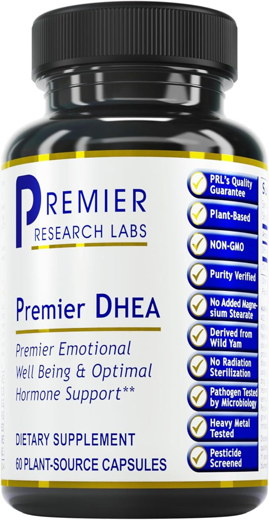 Premier Research Labs Premier DHEA - DHEA Supplement for Women & Men, Pure DHEA 25mg, Hormone Support for Healthy Aging, Wild Yam DHEA, Vegan Friendly - 60 Vegetarian Capsules