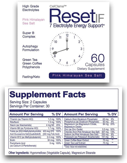 ResetIF Intermittent Fasting, 7 Energy Electrolytes, Methyl B12 and Methyl Folate, Pink Salt, Green Tea & Green Coffee Extracts, B Complex, Zinc, 72 Trace Minerals