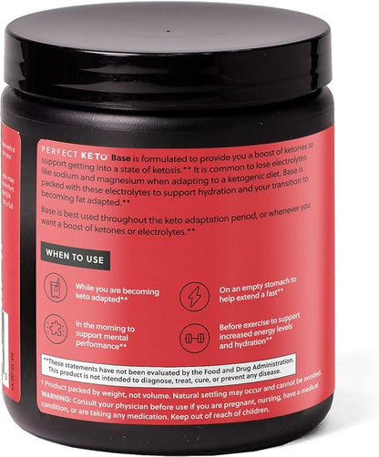 Perfect Keto Exogenous Ketones Powder, BHB Salts Supplement for Ketosis & Fasting, Electrolytes for Hydration, Caffeine Free Energy, Keto Diet, Focus & Workout Support, Strawberry Lemonade, 8.57 oz