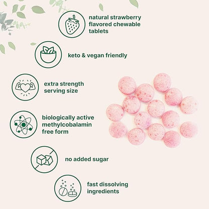 Micro Ingredients Vitamin B12 1,000mcg | Methyl B12 Active Form | 365 Chewable Tablets | Fast Dissolve, Natural Strawberry Flavor | Supports Energy Health | Vegan, Non-GMO, Gluten Free