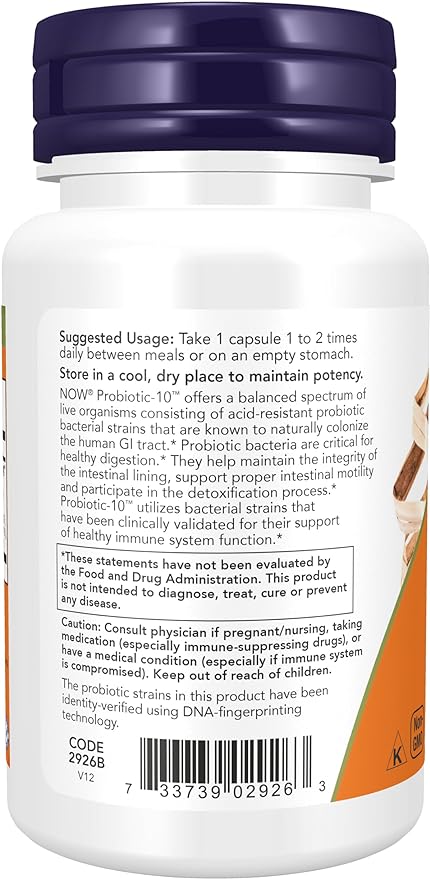 NOW Foods Supplements, Probiotic-10™, 25 Billion, with 10 Probiotic Strains, Dairy, Soy and Gluten Free, Strain Verified, 50 Veg Capsules
