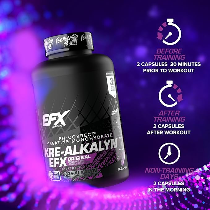 EFX Sports Kre-Alkalyn EFX | pH Correct Creatine Monohydrate Pill Supplement | Strength, Muscle Growth & Performance | 120 Servings, 240 Capsules