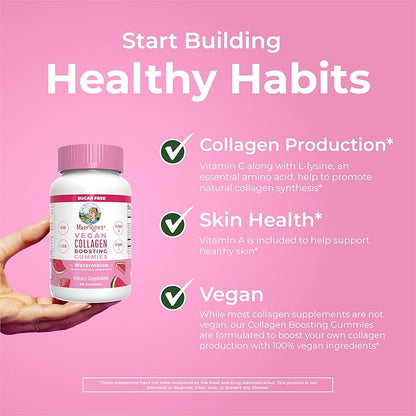 MaryRuth Organics Vegan Collagen for Women & Men, Collagen Boosting Gummies, Skin Care, Lysine, Vitamin C, Vitamin A, Amla, Supplement for Hair & Skin, Vegan, Non-GMO, Gluten Free, 90 Servings