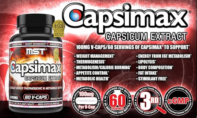 MST Capsimax Supplement 100mg V Capsules, 60 Servings Clinically Dosed Weight Management, Thermogenic, Appetite Control, Calorie Burning, Metabolic Health, Stimulant Free. BSCG Certified