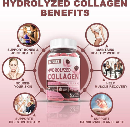 Hydrolyzed Collagen Peptides Gummies 800mg, Sugar Free Multi Peptides Type I II III V & X, Plus Biotin, Keratin & Vitamin for Women Men Healthy Skin Hair Nails, Bone & Joint Support 2 Pack