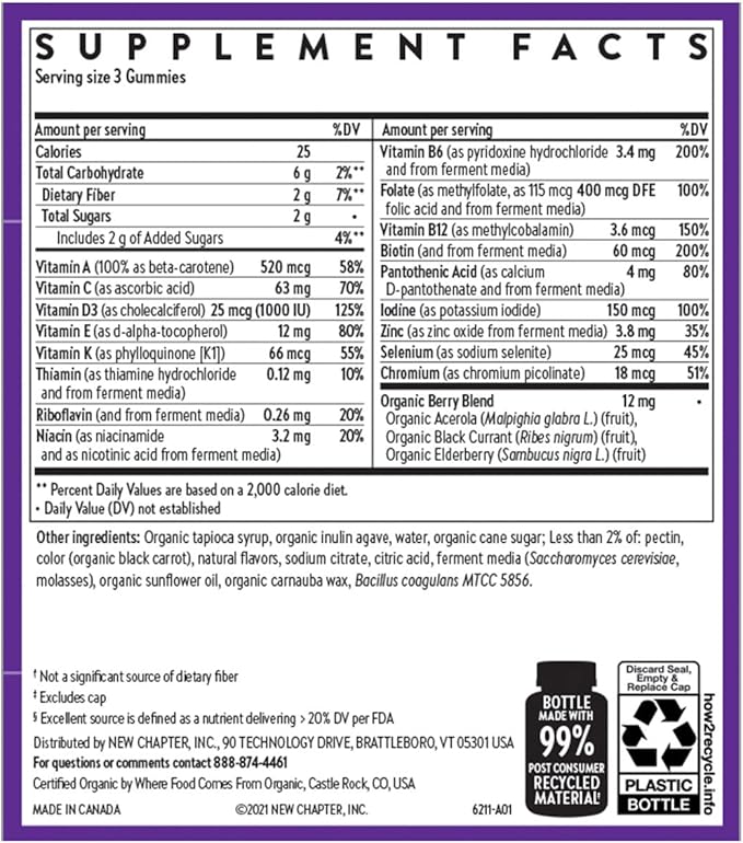 New Chapter Women’s Multivitamin Gummies - 66% Less Sugar, Women’s Gummy Vitamins with Vitamin C, D3 & Zinc, Non-GMO, Gluten Free, Berry-Citrus, 75ct