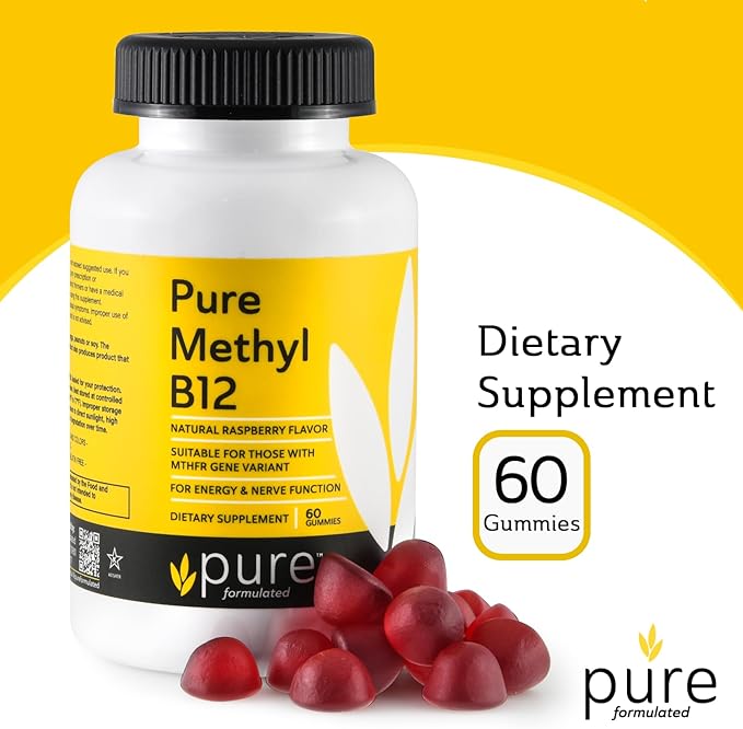 Methyl B12 Vitamin Gummies - Vegan Vitamin B12 Gummies for Adults & Kids - Vitamin Chewable Gummies for Energy & Nerve Function – Gluten-Free, Dairy-Free, Kosher (60 Gummies 1500 mcg)