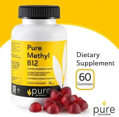 Methyl B12 Vitamin Gummies - Vegan Vitamin B12 Gummies for Adults & Kids - Vitamin Chewable Gummies for Energy & Nerve Function – Gluten-Free, Dairy-Free, Kosher (60 Gummies 1500 mcg)