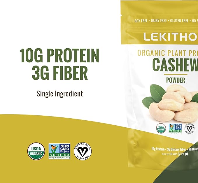 Organic Cashew Protein Cashew Powder - 6 oz - 10g Protein - Certified USDA Organic, Non-GMO Project Verified, No Added Sugars - Certified Vegan, Gluten Free