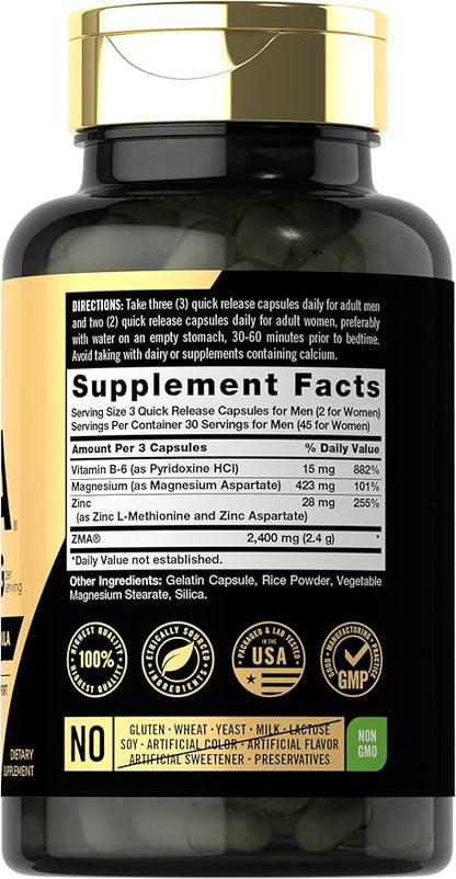 Carlyle ZMA Supplement for Men & Women 2400mg | 90 Count | Non-GMO, Gluten Free Formula
