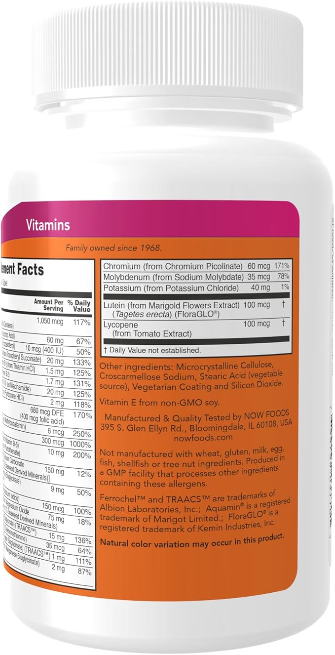 NOW Supplements, Daily Vits™, One Tablet Daily with Lutein & Lycopene, 100 Tablets (Pack of 2)