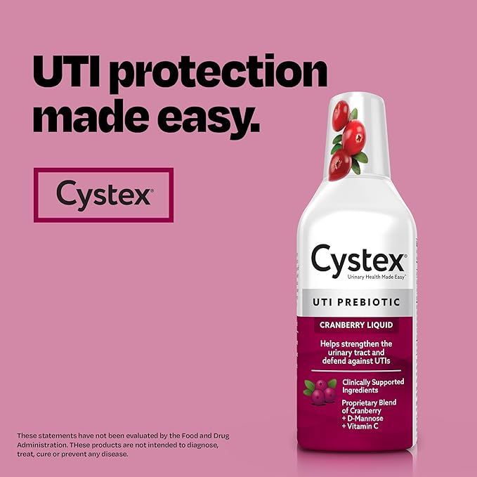 Cystex Urinary Tract Infection Support and Prevention for Men and Women, Cranberry Prebiotic Supplement for UTI Protection & Urinary Health Maintenance, D-Mannose & Vitamin C, 7.6 oz (2 Pack)