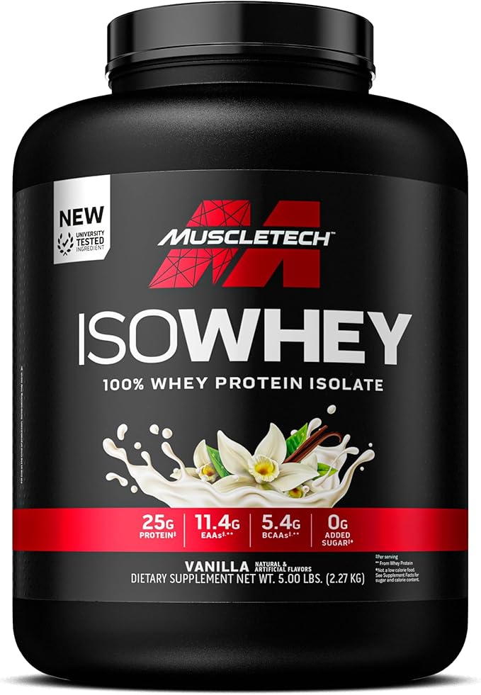 MuscleTech | IsoWhey | Whey Protein Isolate Powder| Muscle Builder for Men & Women | Post Workout Recovery Supplement | Vanilla | 5 lbs | 75 Servings