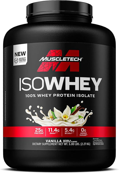 MuscleTech | IsoWhey | Whey Protein Isolate Powder| Muscle Builder for Men & Women | Post Workout Recovery Supplement | Vanilla | 5 lbs | 75 Servings