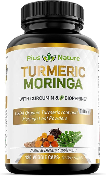 Turmeric Moringa - Organic Turmeric Curcumin Supplements and Organic Moringa Powder - 120 Veggie Capsules Supplement for Women and Men