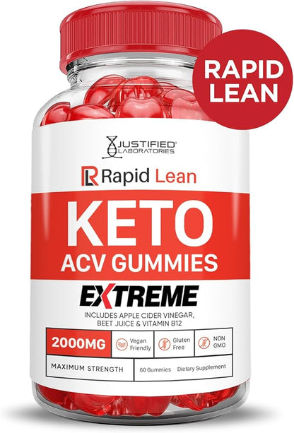 (2 Pack) Rapid Lean Keto ACV Gummies Extreme 2000MG Rapid Lean Keto Gummies Apple Cider Vinegar Formulated with Pomegranate Beet Juice Powder B12 Vegan Non GMO 120 Gummys