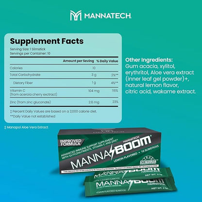 Mannatech Advanced Immune Support Supplement - 150% More Vitamin C, Increased Manapol, Zinc & Glyconutrients for Immunity in MannaBOOM, 30 Slimsticks