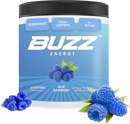 Morning Buzz Energy Drink Powder - Energy Boost Drink Mix - Sugar-Free Energy with Antioxidants - Morning Kickstart and Sports Nutrition Endurance Product - 30 Servings, Blue Raspberry, 8 Ounces