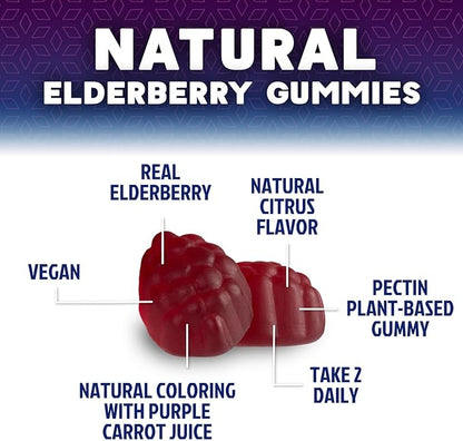 Immune Support Gummies - Powerful Sambucus Elderberry Gummies with Elderberry Extract, Zinc & Vitamin C Gummy, Max Potency Natural Vegan Immune Support Supplement for Adults & Children - 60 Gummies