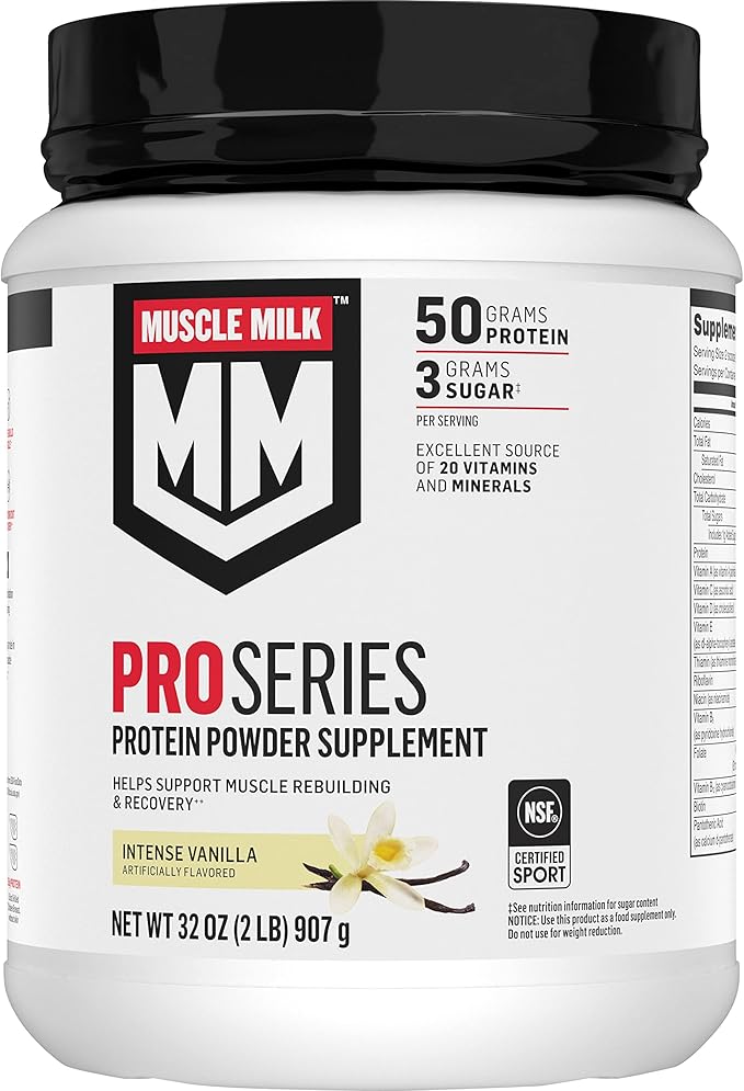 Muscle Milk Pro Series Protein Powder Supplement, Intense Vanilla, 5 Pound 28 Servings & 2 Pound 11 Servings, 50g Protein, 20 Vitamins & Minerals