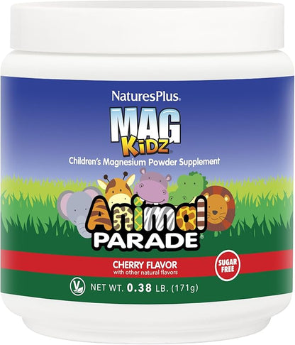 NaturesPlus Animal Parade MagKidz, Cherry Flavor - 0.38 lb - Children's Magnesium Powder Supplement - Bone & Muscle Health Support - Gluten Free, Sugar Free - 45 Servings