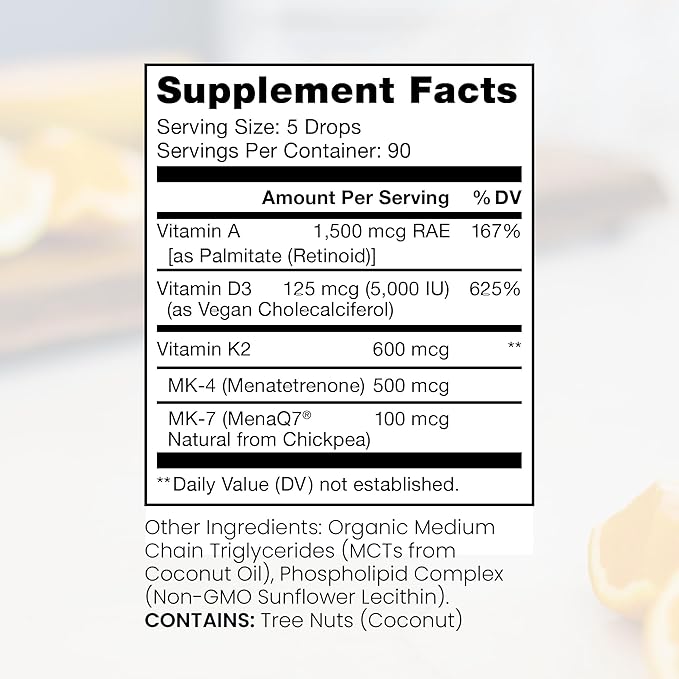 Pure Therapro Rx Vegan A-D-K Drops - 3 Month Supply - Vitamin A (Palmitate), Liposomal Vitamin D3 (Pureshine), Liposomal Vitamin K2 (MK-4 & MK-7) Supports Immunity & Bone Health - 10 mL