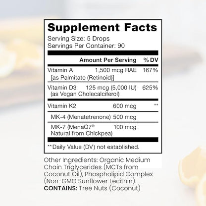 Pure Therapro Rx Vegan A-D-K Drops - 3 Month Supply - Vitamin A (Palmitate), Liposomal Vitamin D3 (Pureshine), Liposomal Vitamin K2 (MK-4 & MK-7) Supports Immunity & Bone Health - 10 mL
