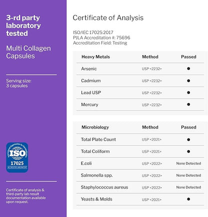 Multi Collagen Pills - Collagen Supplements for Women & Men, Bovine Collagen Bone Supplements, Hydrolyzed Collagen for Skin, Hair & Nails - Made In USA, Gluten Free 90 Multi Collagen Peptides Capsules