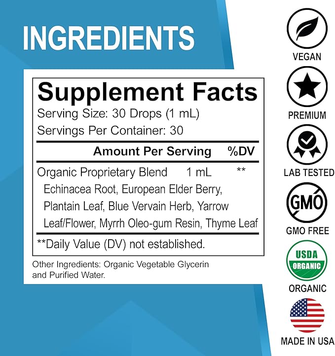 Lymphatic Drainage Supplements Drops - Organic Lymphatic Support Liquid Drops Cleanse with Echinacea for Lymph System Support Supplement, Lymph Node Detox Lymphatic System Drainage - 1oz Vegan Non-GMO