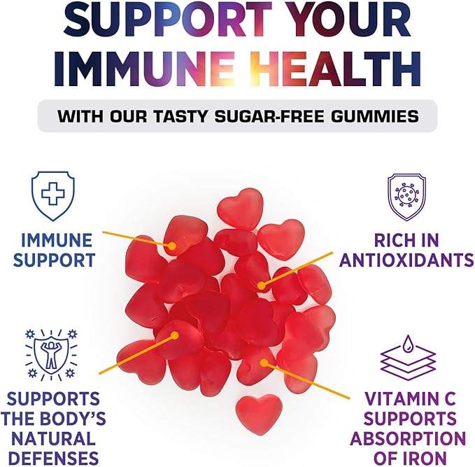 Zero Sugar Vitamin C Gummies - Immune Support & Antioxidant Vitamin Dietary Supplement - Vegan, Non-GMO, Dairy & Gluten Free C Vitamin Gummy - Raspberry Flavor for Kids & Adults - 60 Count Gummies