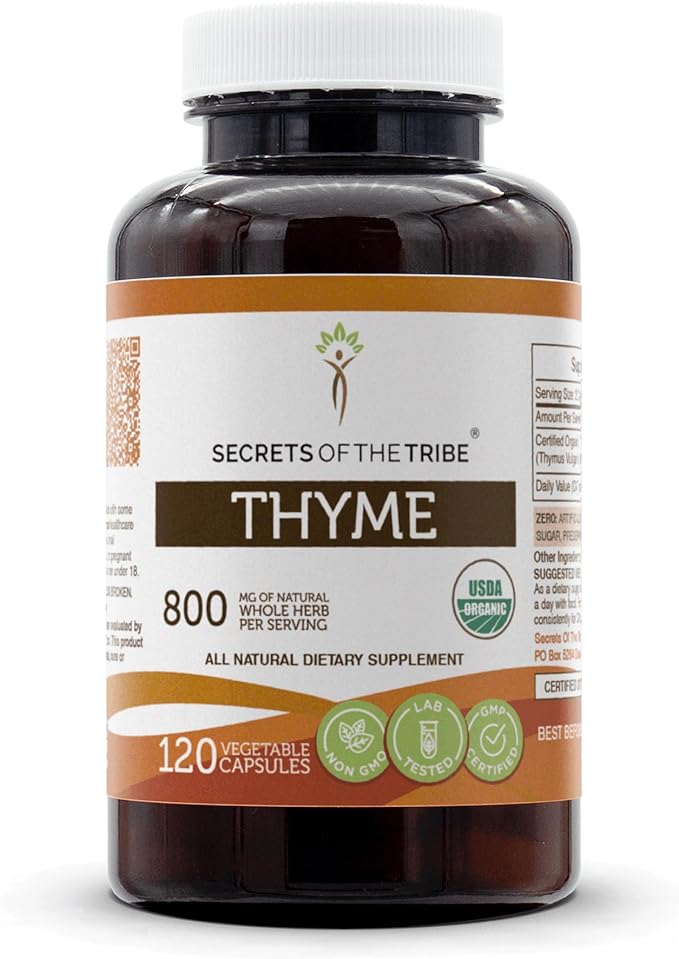 Secrets of the Tribe Thyme 120 Capsules, 800 mg, USDA Organic Thyme (Thymus Vulgaris) Dried Leaf (120 Capsules)