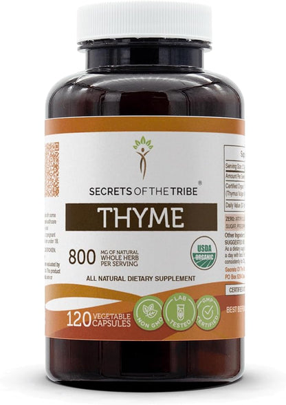 Secrets of the Tribe Thyme 120 Capsules, 800 mg, USDA Organic Thyme (Thymus Vulgaris) Dried Leaf (120 Capsules)