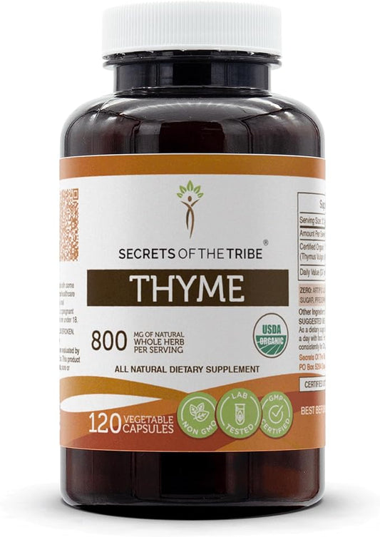 Secrets of the Tribe Thyme 120 Capsules, 800 mg, USDA Organic Thyme (Thymus Vulgaris) Dried Leaf (120 Capsules)